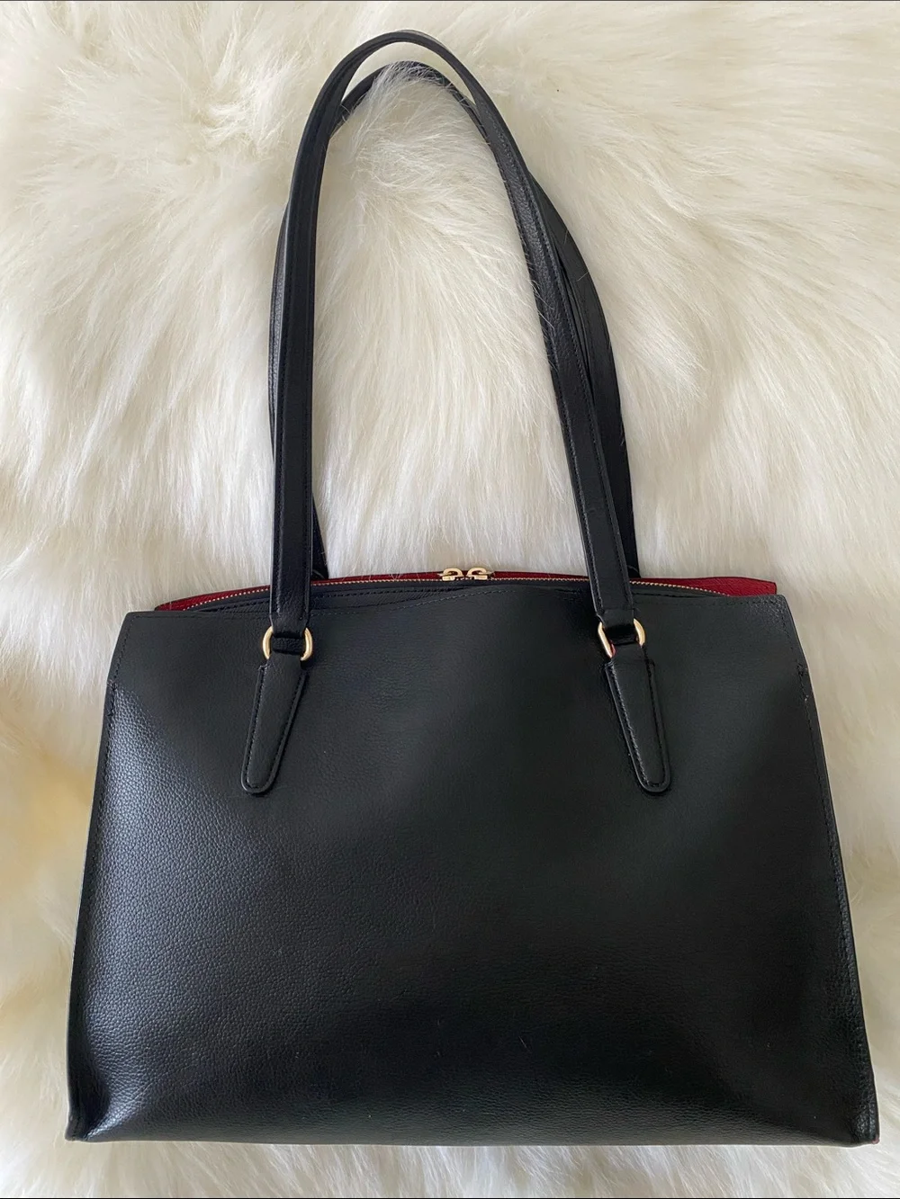 Coach Tatum Leather Carryall Shoulder Tote Bag (C4077) in Black/True Red